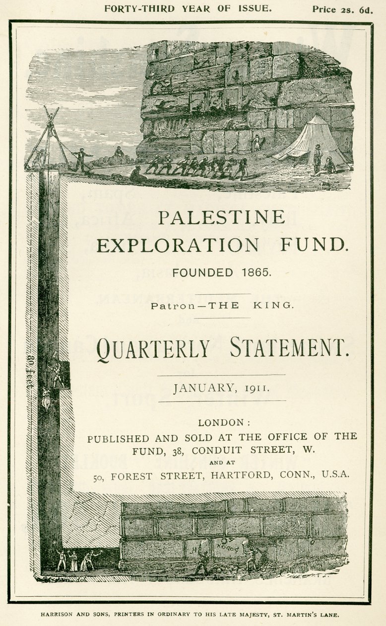 Frontispiece depicting the explorations undertaken by Lieutenant Charles Warren and his men, near the southern wall of the Haram al Sharif, Jerusalem, from the Quarterly Statement of the Palestine Exploration Fund by W.H. Simpson