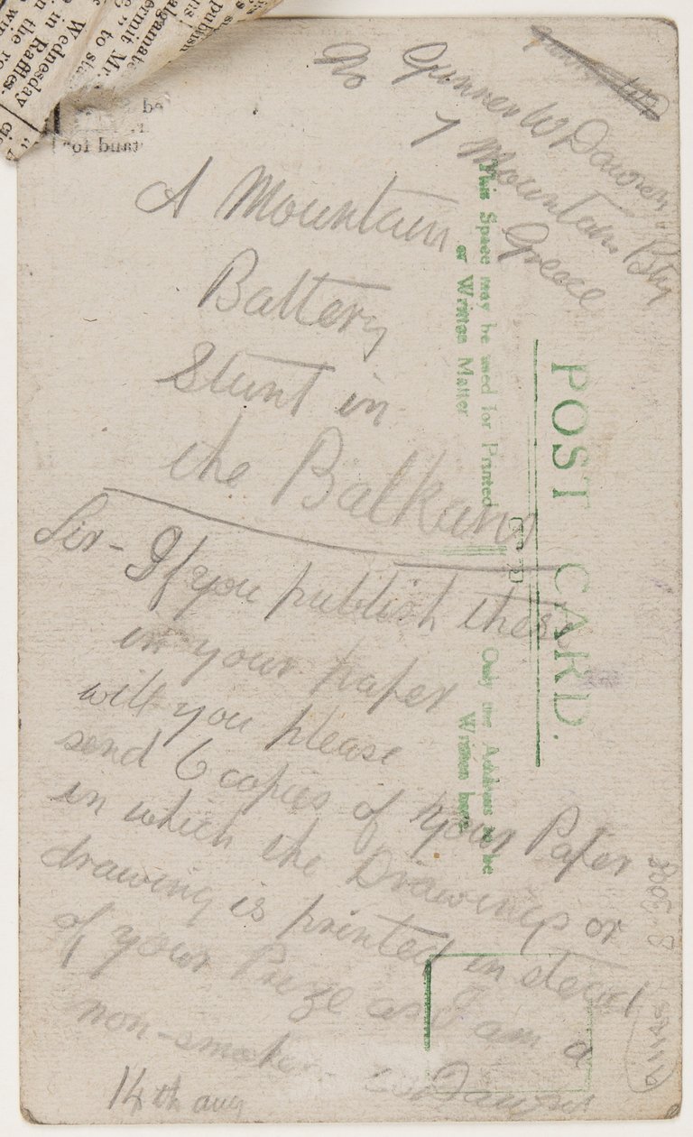 Postcard to the Editor of the Liverpool Weekly Courier, 14 August 1918 by W. Dawson