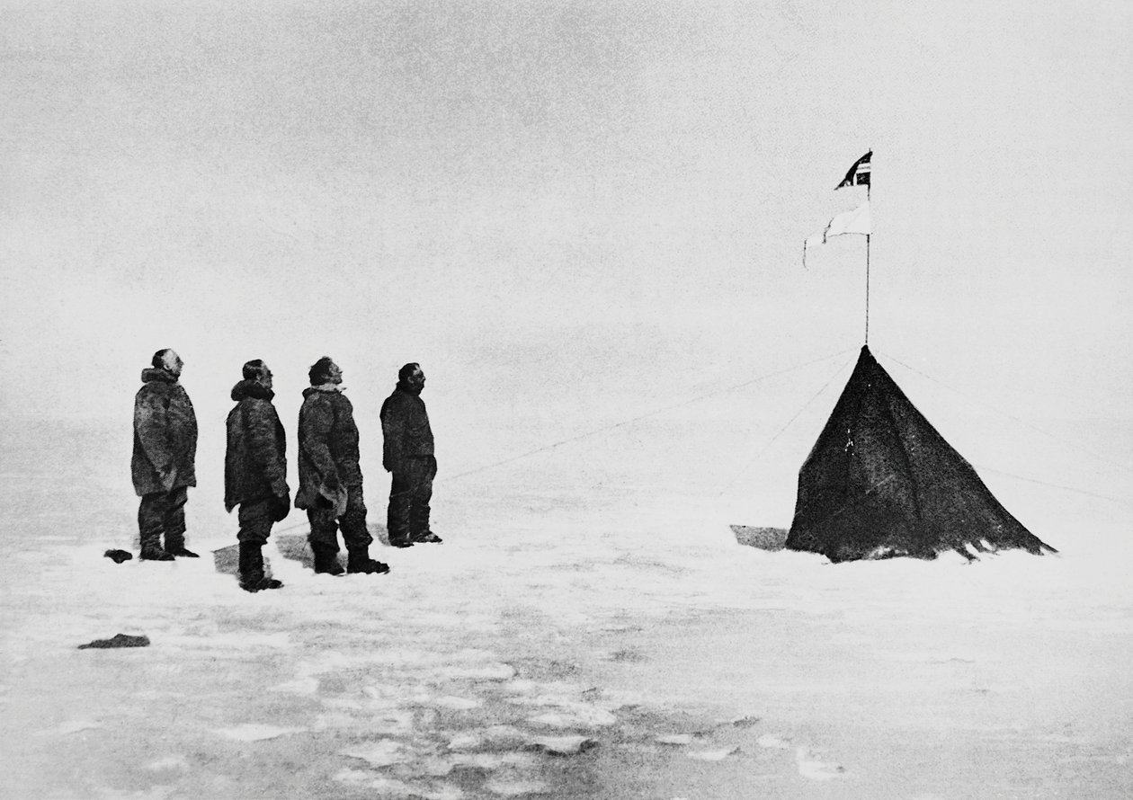 Roald Amundsen, Helmer Hanssen, Sverre Hassel and Oscar Wisting in front of the tent erected at the South Pole, December 16 by John Ward Dunsmore