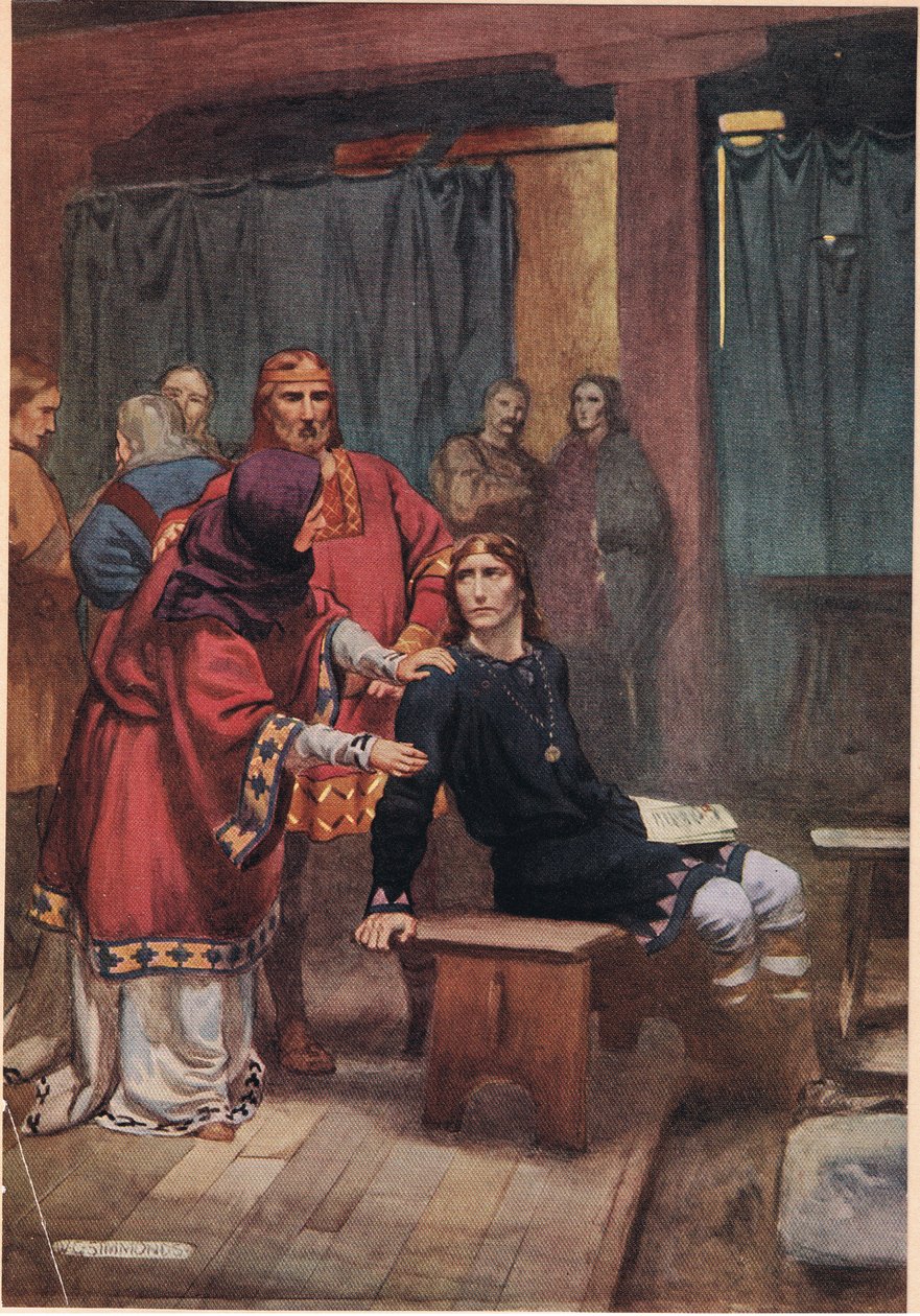 The Queen tries to comfort Hamlet, from 