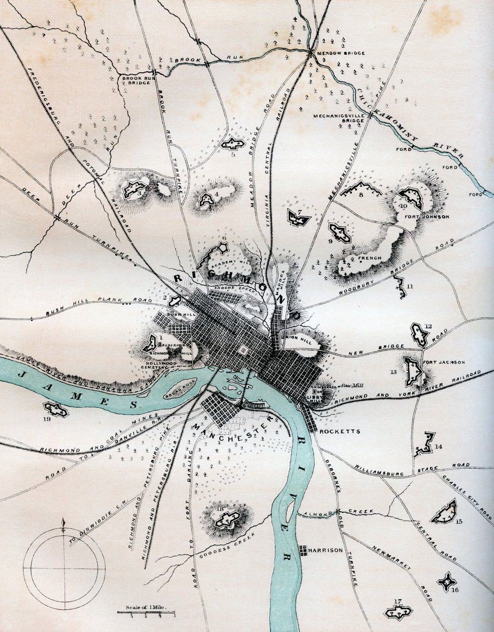 A Map of Richmond and Its Vicinity Showing All Batteries by W Kemble