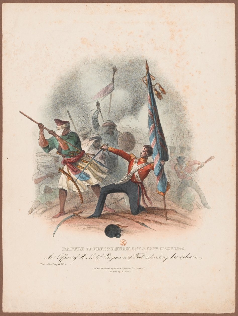 Battle of Ferozeshah, 21st & 22nd December 1845. An Officer of HM 9th Regiment Defending His Colours by W. Kohler
