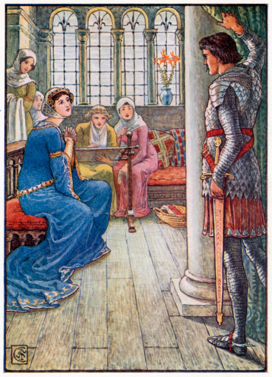 Sir Owen Greets the Lady of the Fountain by Walter (after) Crane