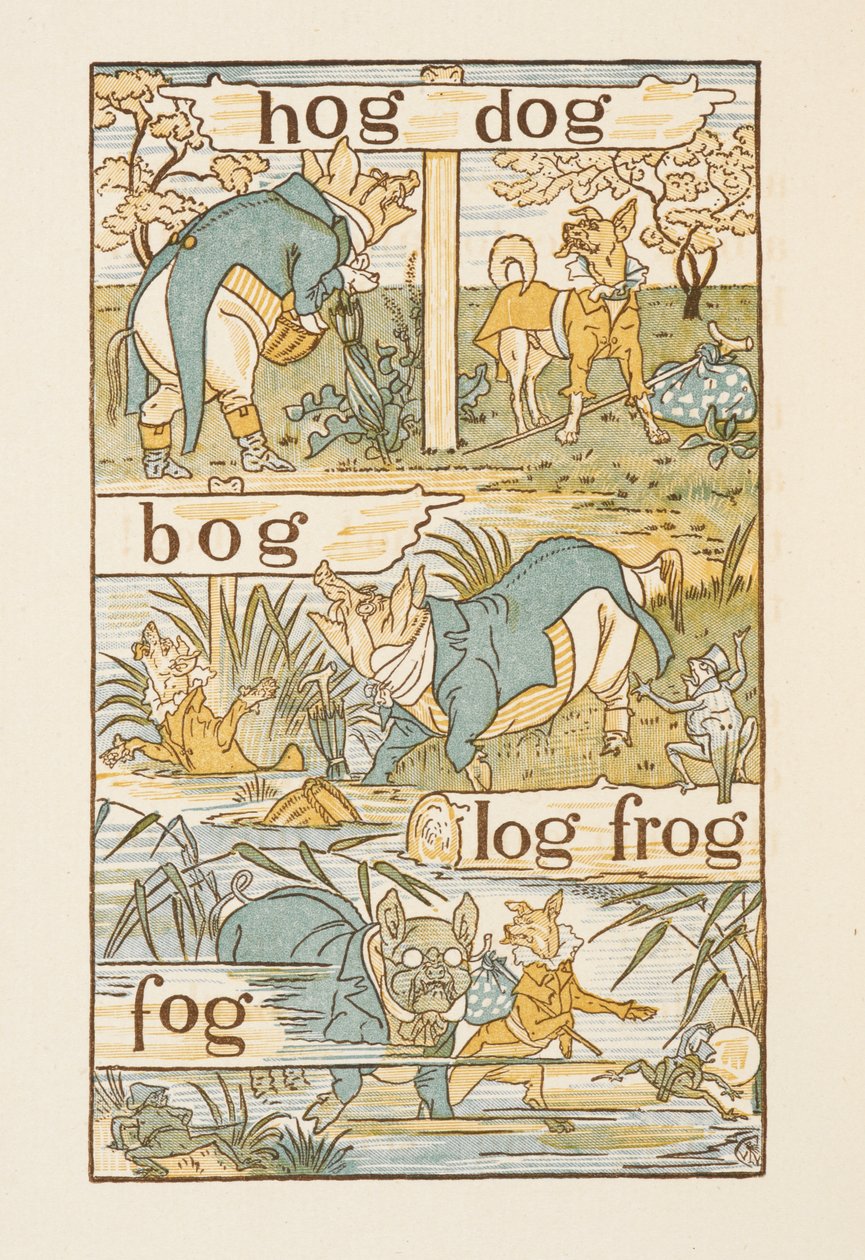 Rhyming words ending in the letter G. The Golden Primer by Walter Crane