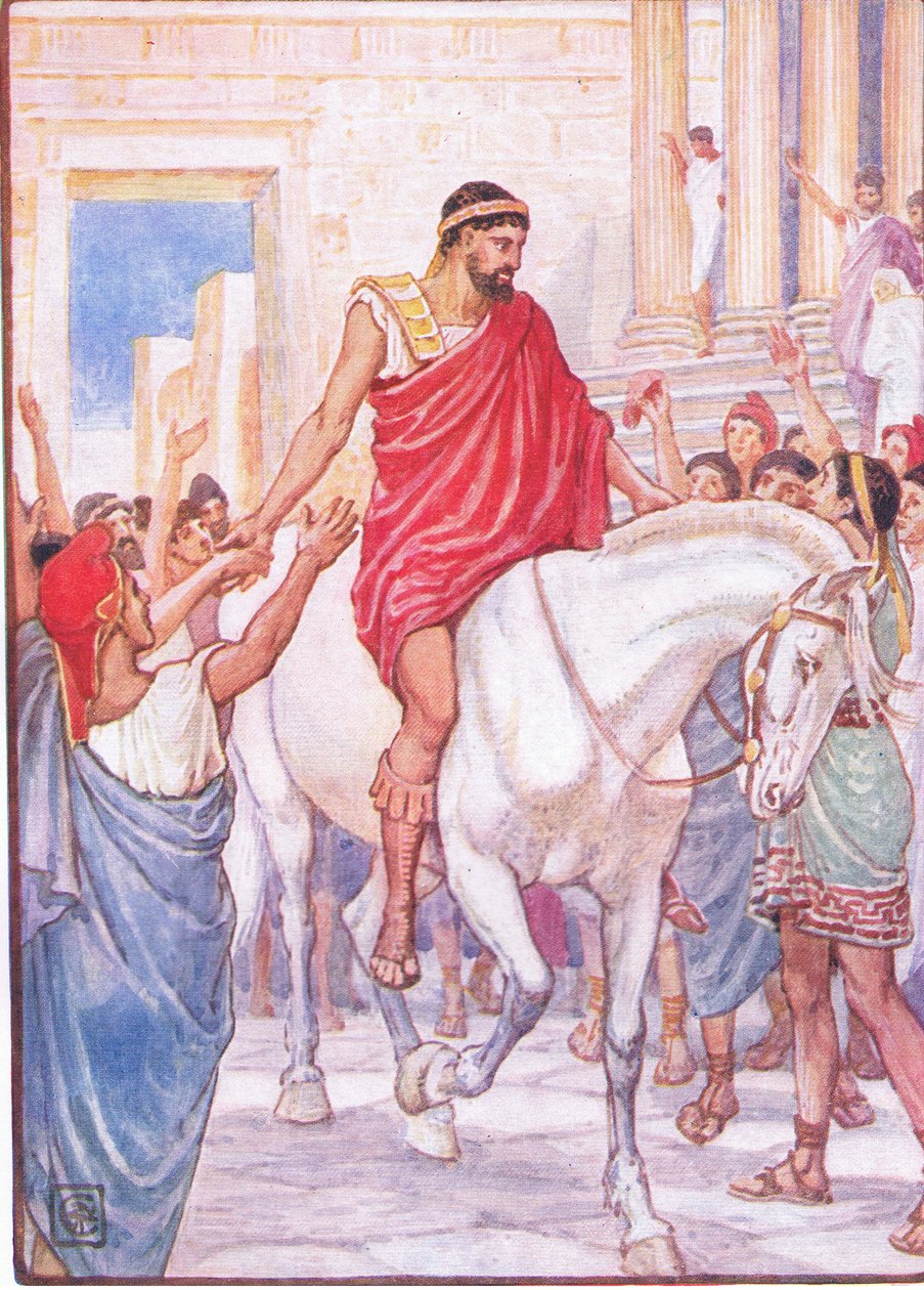 The multitude saluted him with loud acclamations, illustration from The Story of Greece by Walter Crane