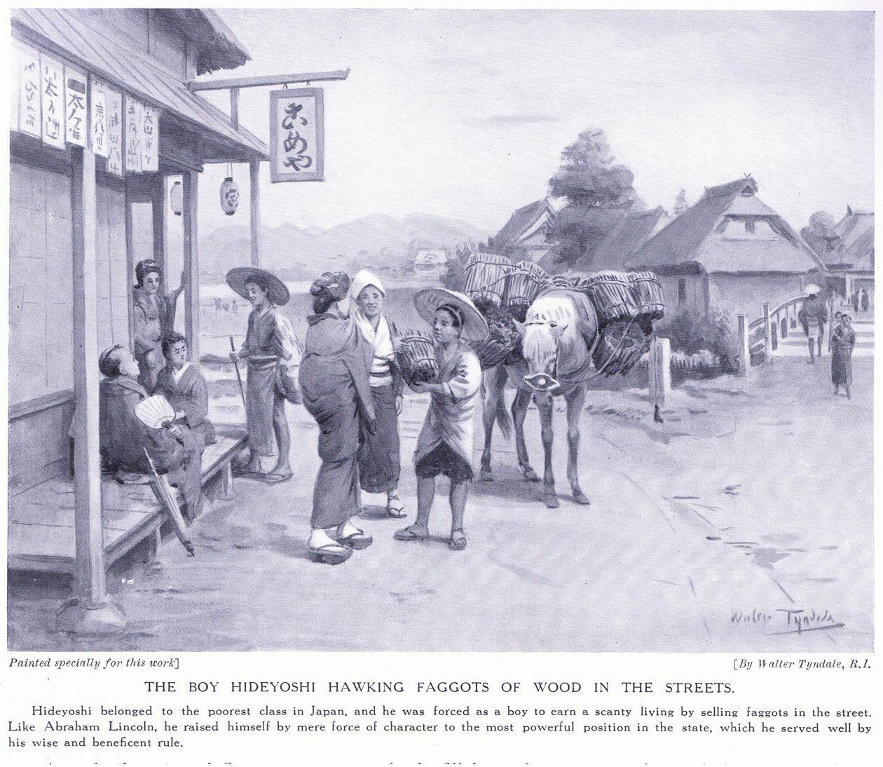 The boy Hideyoshi hawking faggots of wood in the streets by Walter Frederick Roofe Tyndale