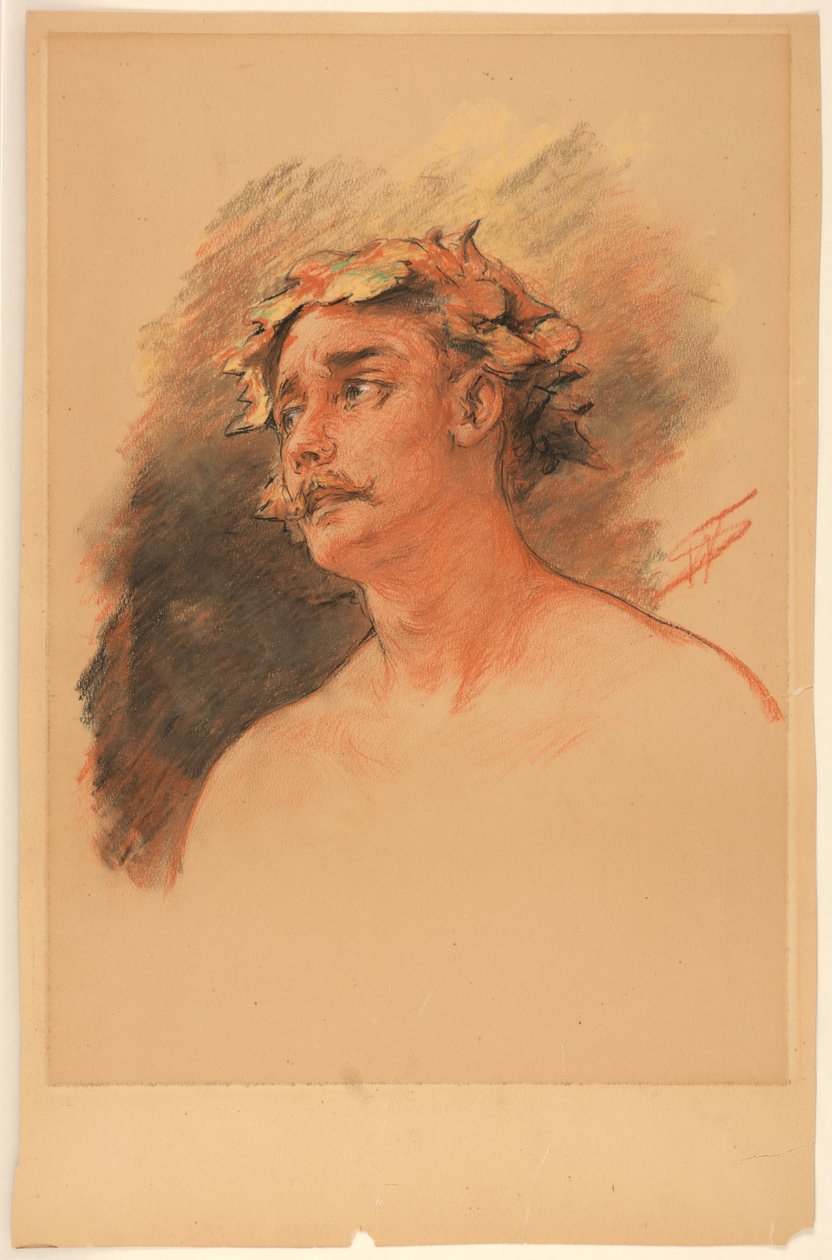 Bust of Man Crowned with Vine Wreath by Walter Shirlaw
