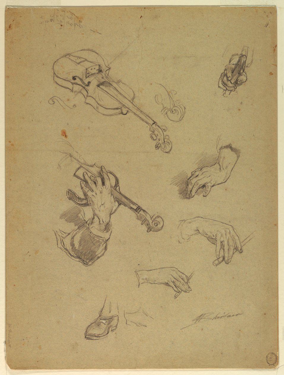 Sheet of Studies of Hands of a Violin Player, 1878 by Walter Shirlaw