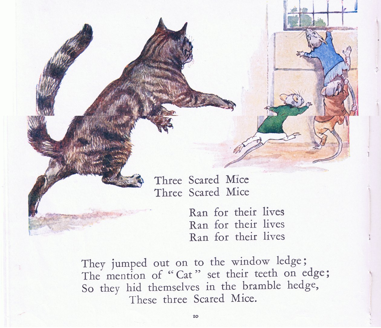 Three scared mice, three scared mice, ran for their lives by Walton Corbould