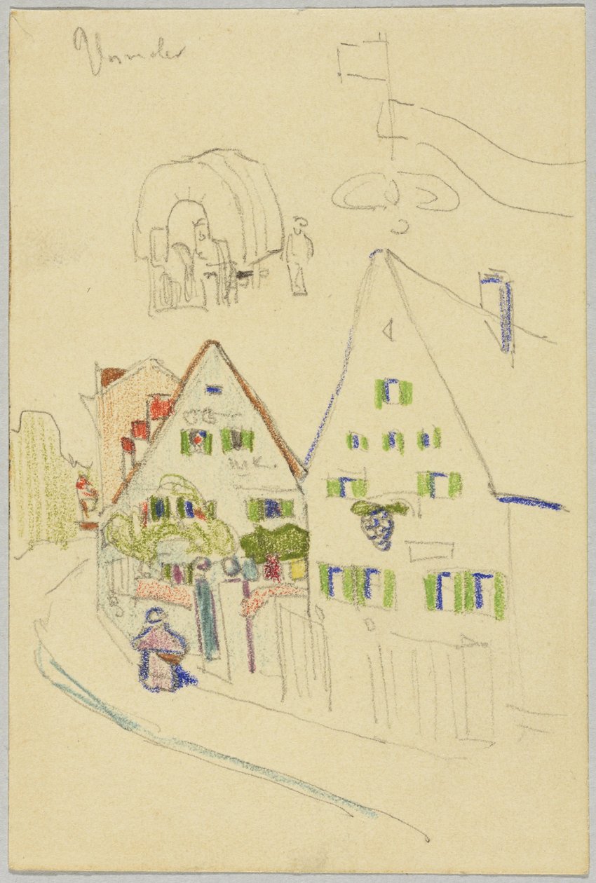Alley with Gabled Houses and Covered Wagon, verso: View of a Place with an Onion Dome Church by Wassily Kandinsky