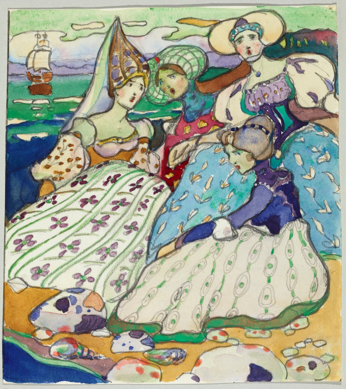 Group of Girls on the Beach by Wassily Kandinsky