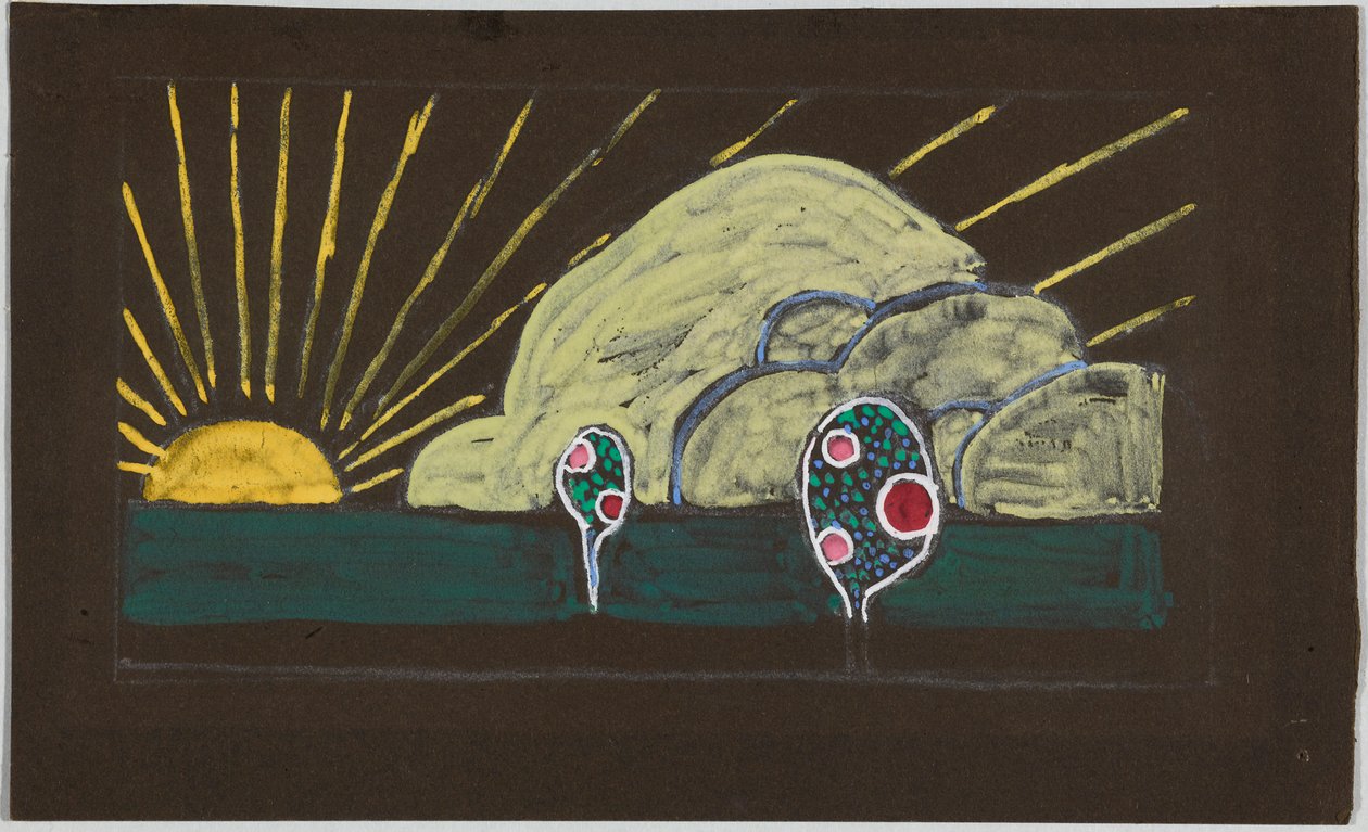 Embroidery Design with Sun and Little Apple Trees by Wassily Kandinsky