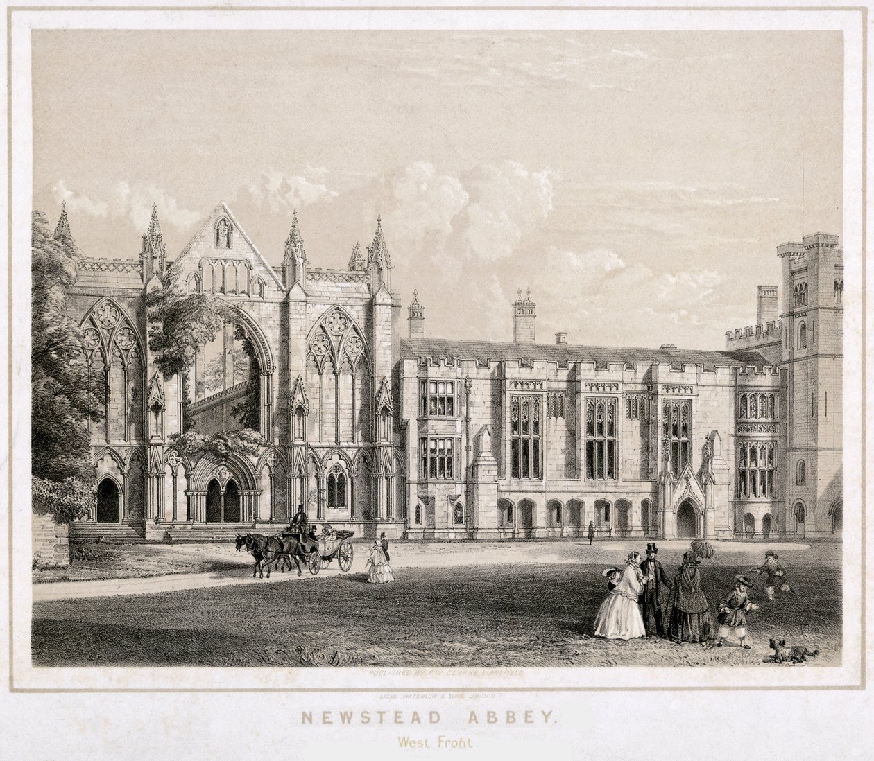 West aspect of Newstead Abbey, Nottinghamshire, c. 1860 by Waterlow and Sons