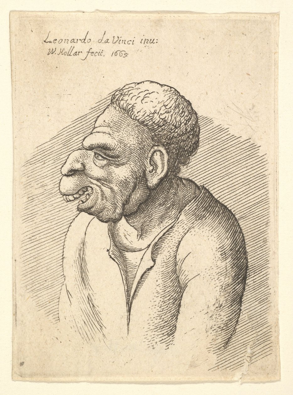 Bust of a Man with Hooked Nose, Prominent Upper Lip, Open Mouth and Short Curly Hair by Wenceslaus Hollar