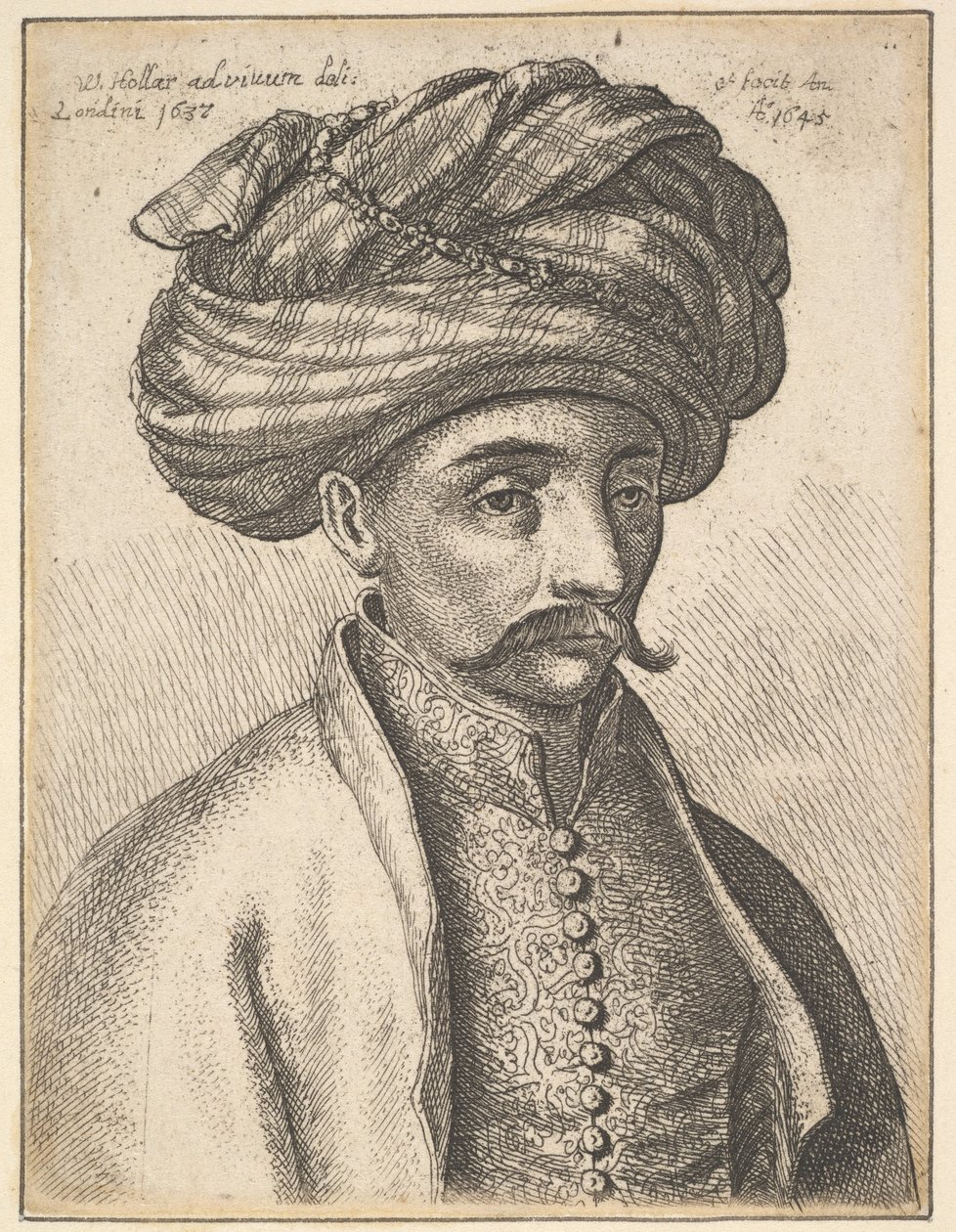 Head and Shoulders of a Turkish Man with a Moustache and Large Turban by Wenceslaus Hollar