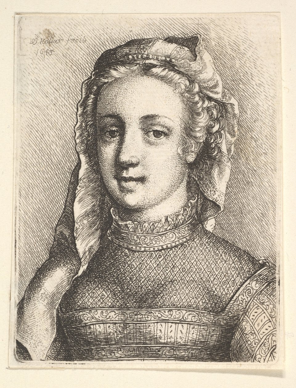 Head and Shoulders of a Woman with a Veil and Diaphanous Neckware, 1645 by Wenceslaus Hollar