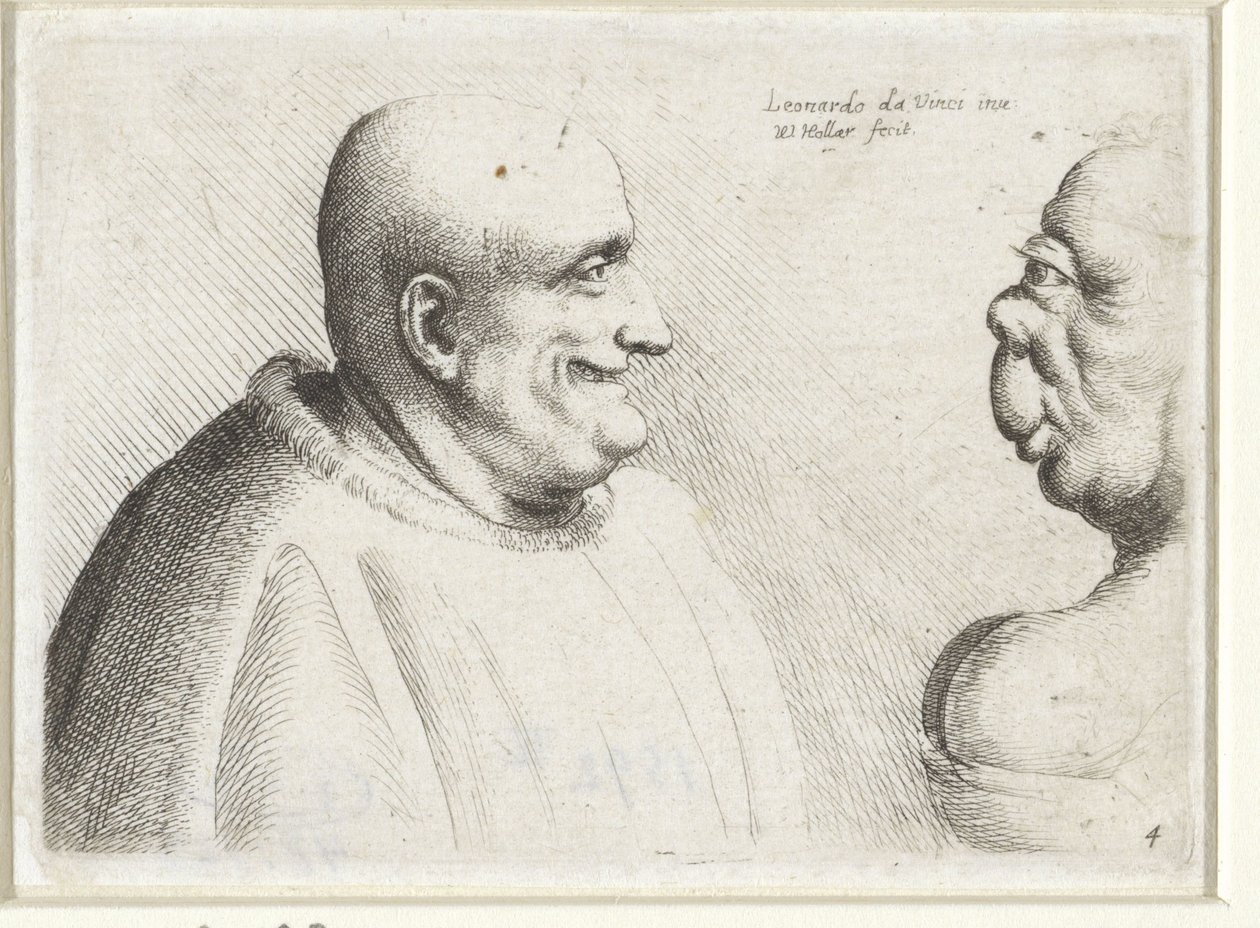 Heads of a Large Bald Man and Grotesque Woman (series title) by Wenceslaus Hollar