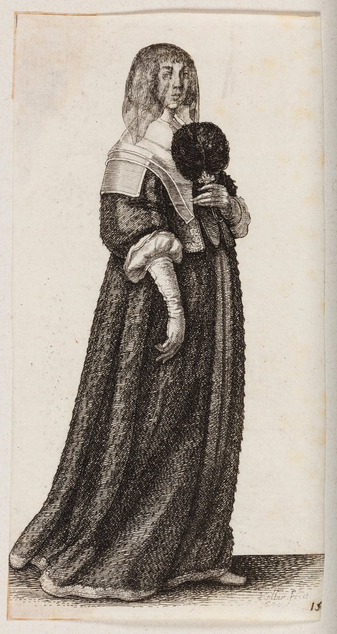Woman with Veil and a Feather Fan by Wenceslaus Hollar