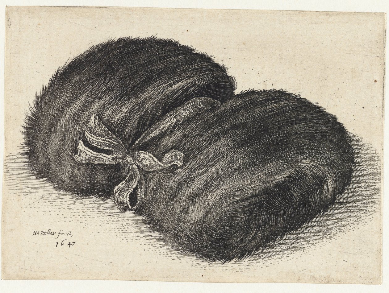 Fur Muff Decorated with a Ribbon (Muffs) by Wenceslaus Hollar