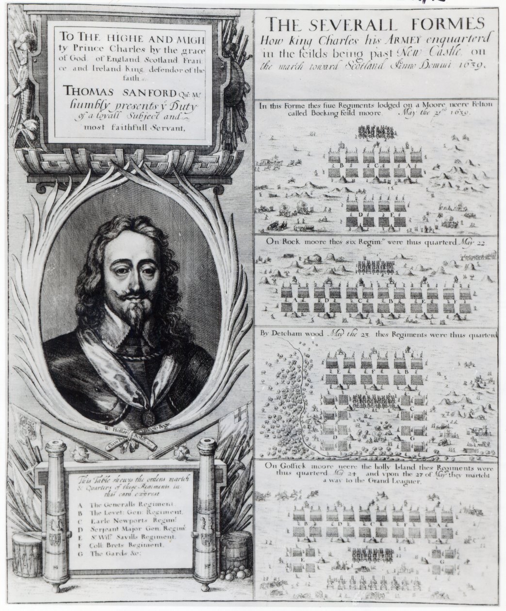 Portrait of King Charles I with Diagrams Showing the Formation of His Troops During the Bishops