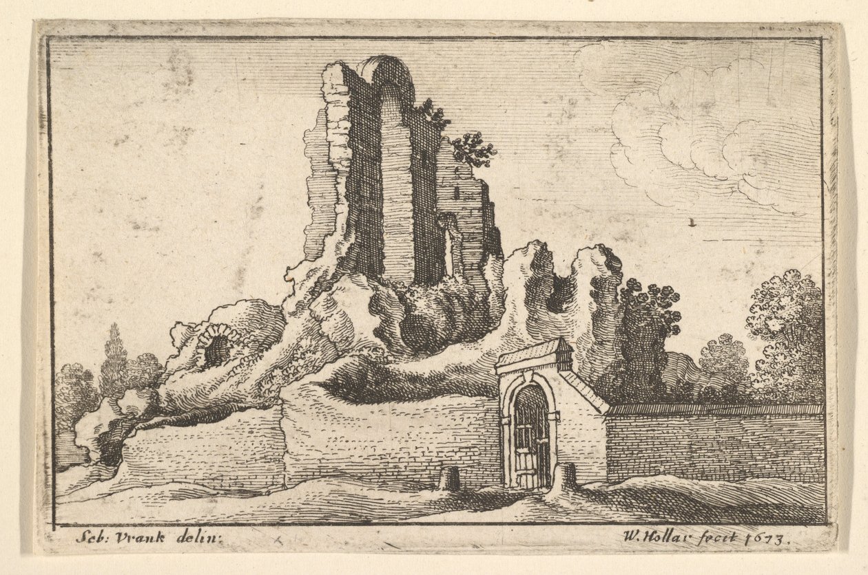 Ruins and a barred gate on the Esquiline Hill in Rome, 1673 by Wenceslaus Hollar