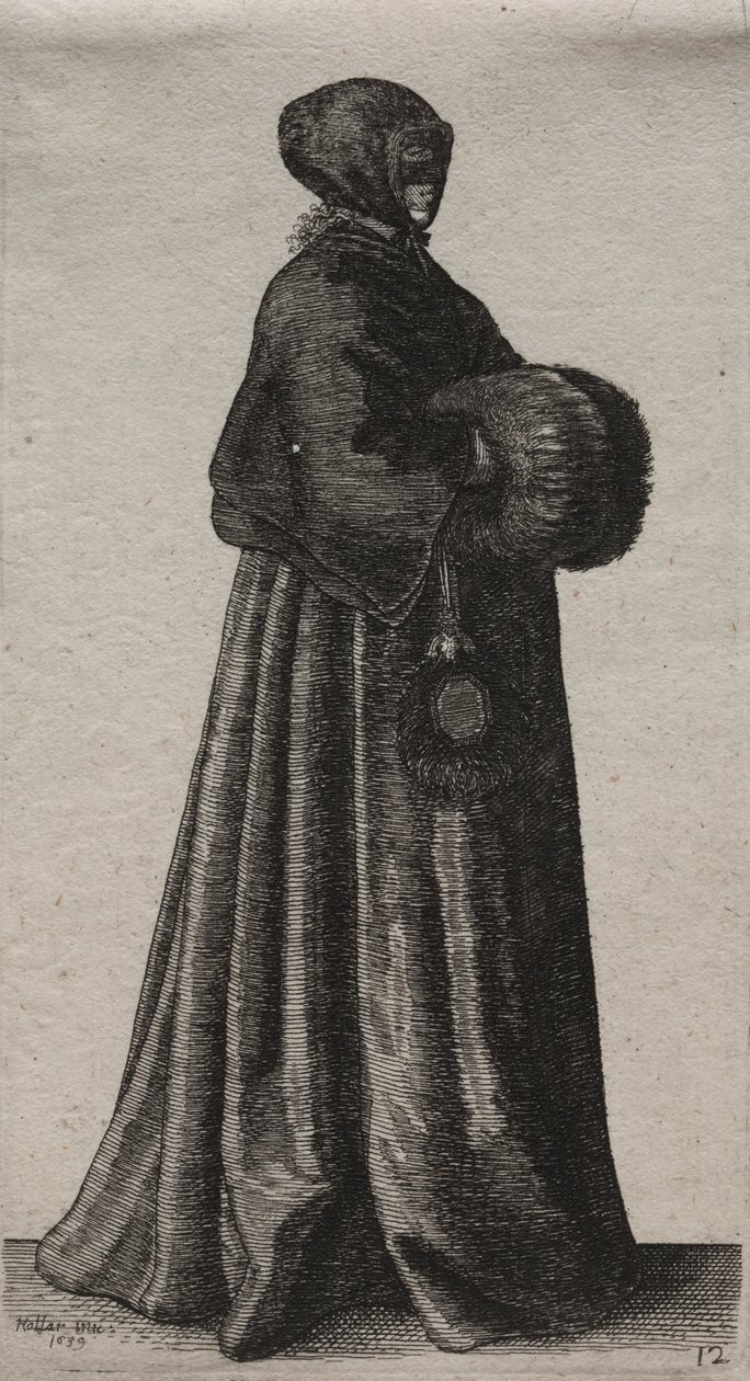 The Woman with Mask, Hood and Muff by Wenceslaus Hollar
