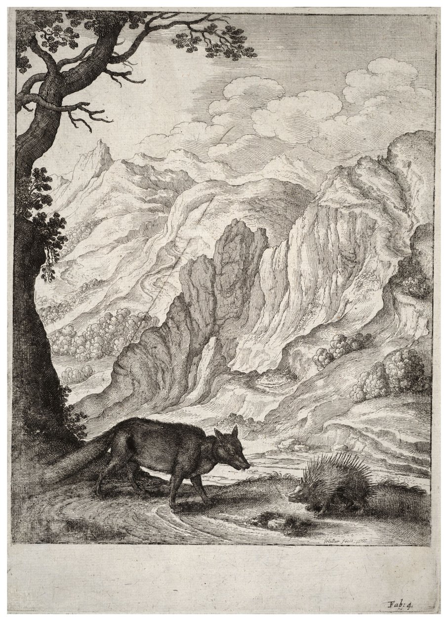 The fox and the porcupine (State 2) by Wenceslaus Hollar