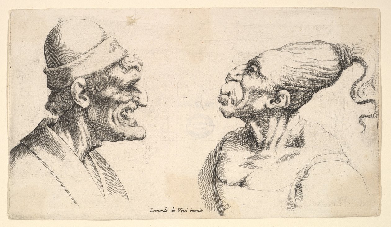 Two Deformed Heads by Wenceslaus Hollar