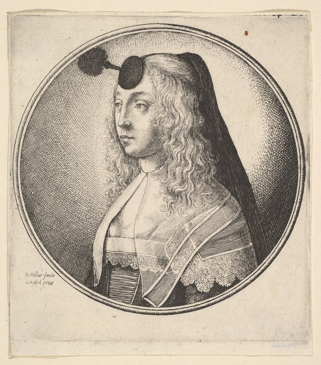Woman with Houpette on Forehead Turned to Left, 1643 by Wenceslaus Hollar