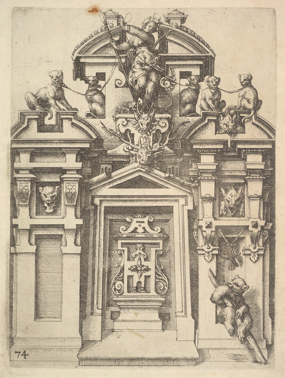 Design for an Architectural Structure with a Hunting Theme, Plate 74 from Dietterlin