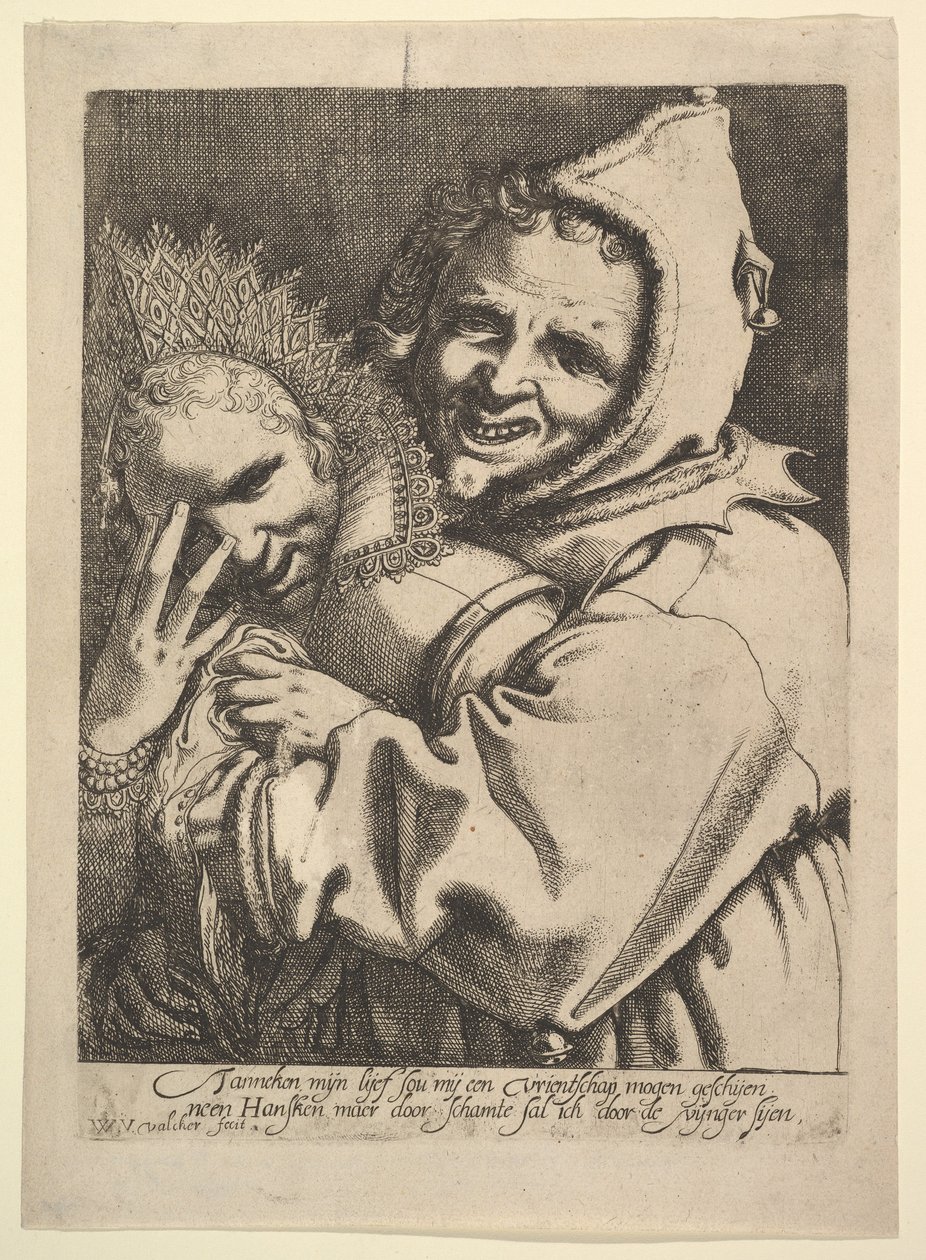 Fool with a Girl Looking Through Her Fingers by Werner Jacobsz. van den Valckert
