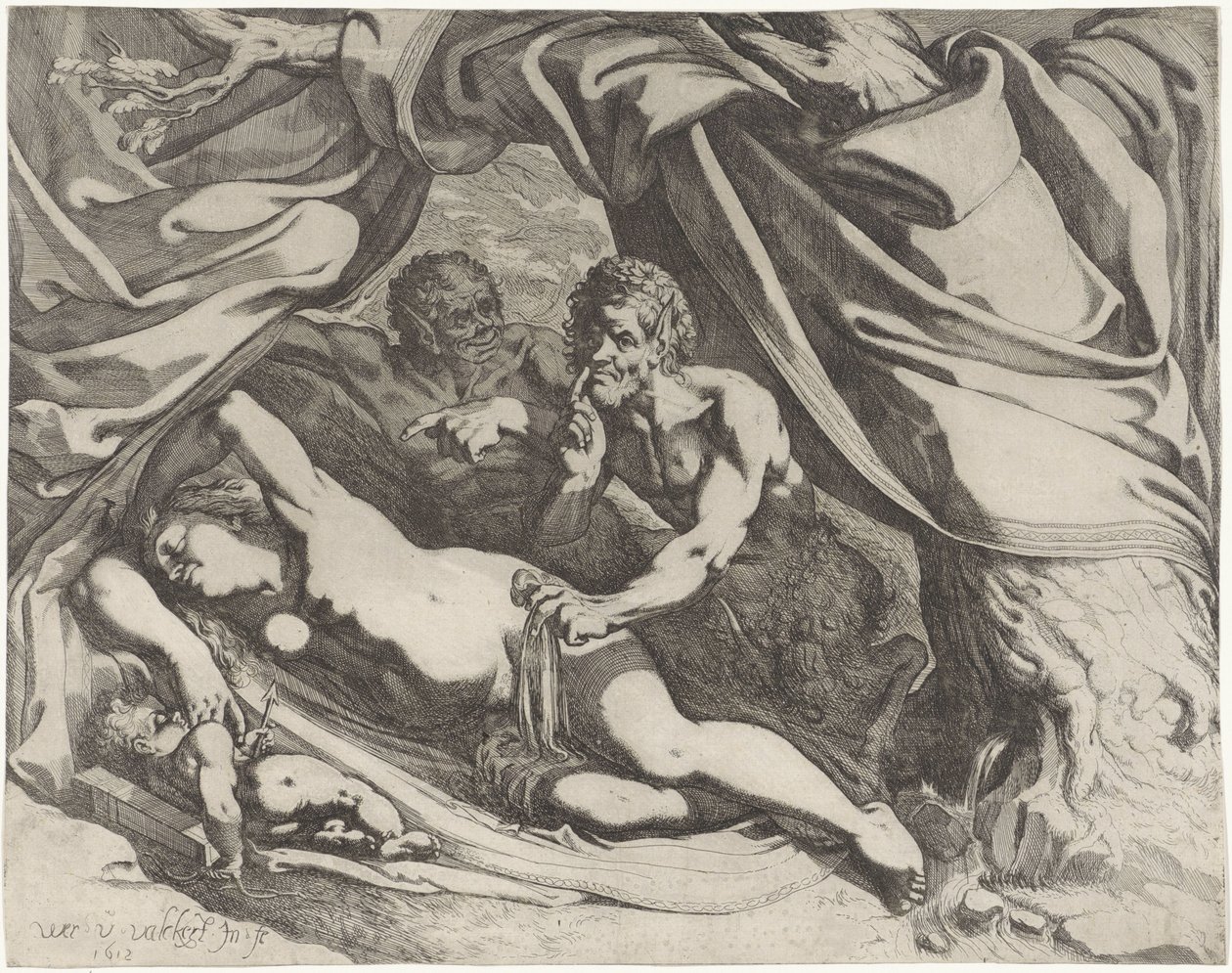 Sleeping Venus Spied by Satyrs by Werner van den Valckert