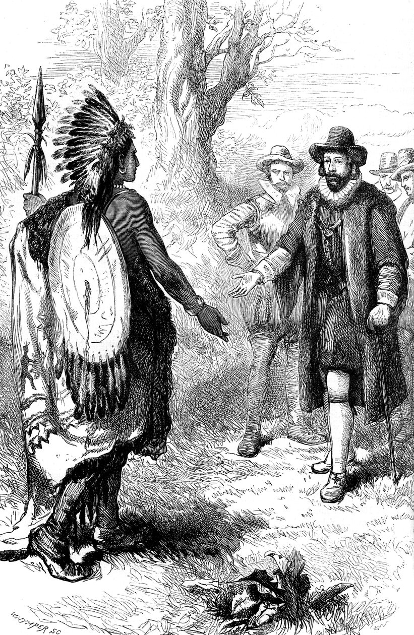 Reception of a Narragansett Warrior by John Winthrop, Massachusetts by Whymper