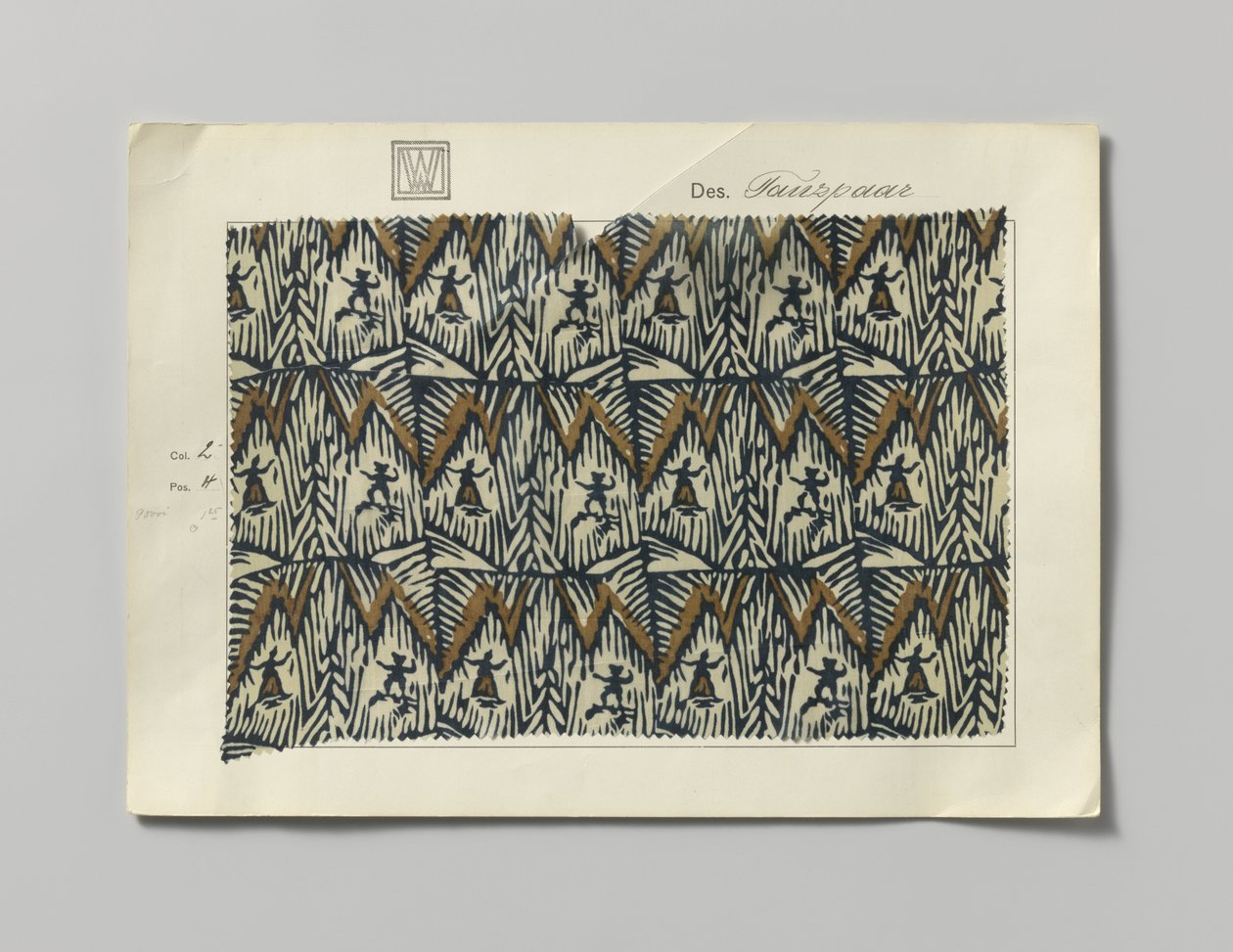 Sample with printed silk, design Tanzpaar by Wiener Werkstätte
