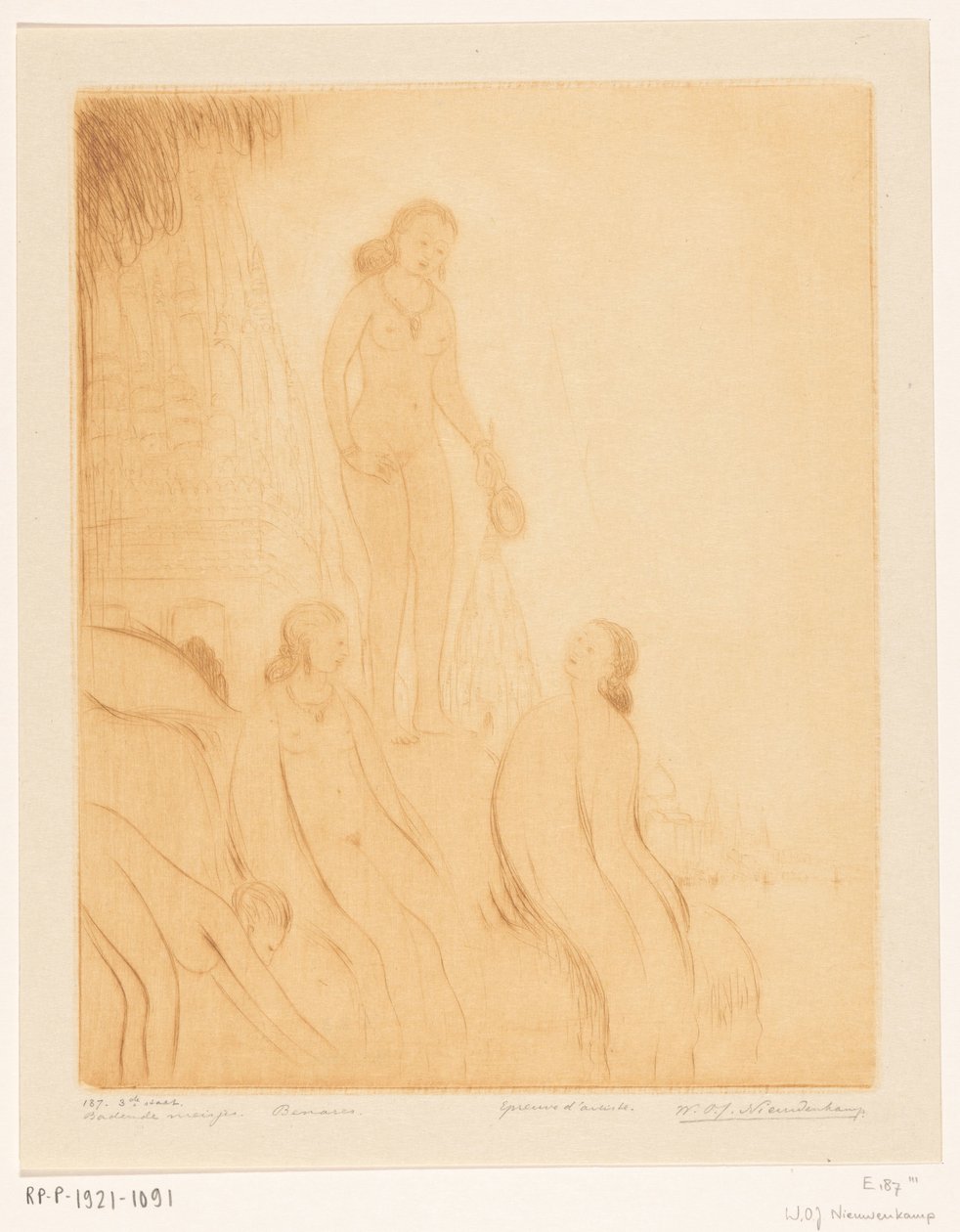 Bathing Girls on the Banks of the Ganges in Benares by Wijnand Otto Jan Nieuwenkamp (signed by artist)