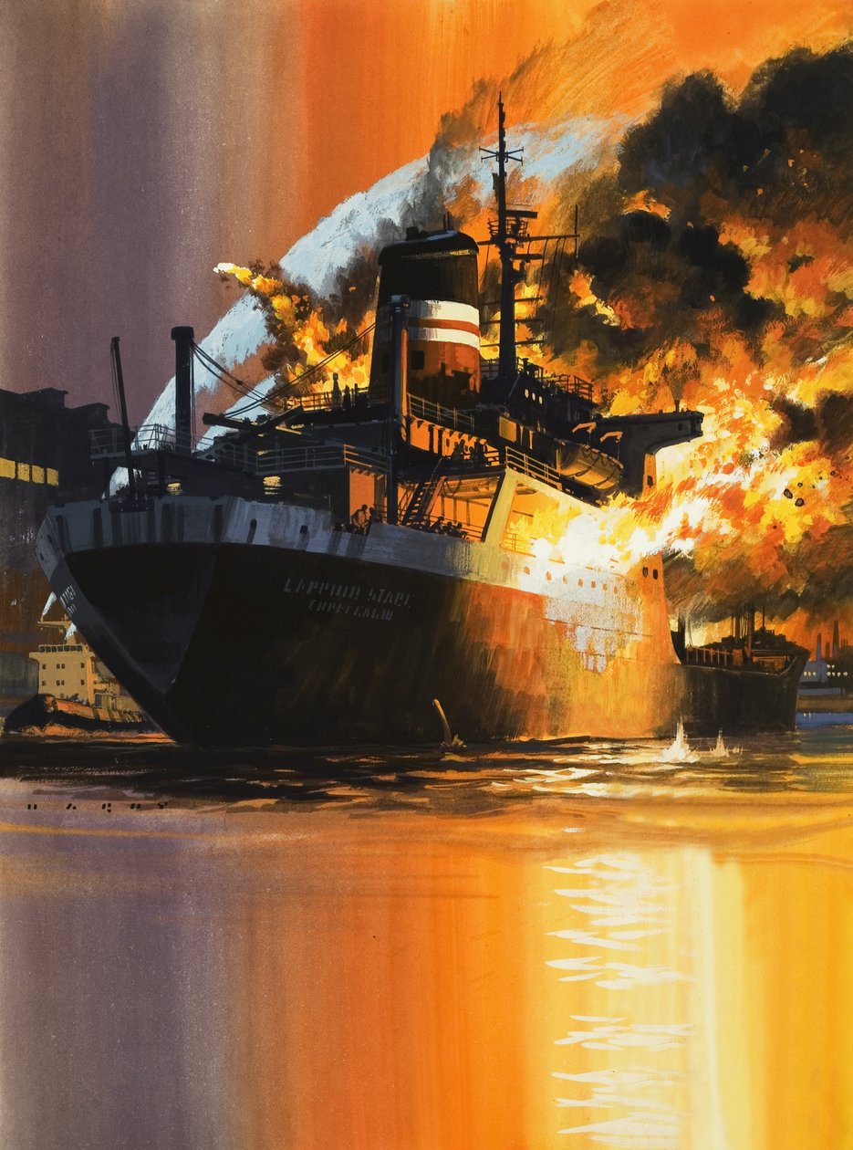 Blazing Ship by Wilf (20th century) Hardy