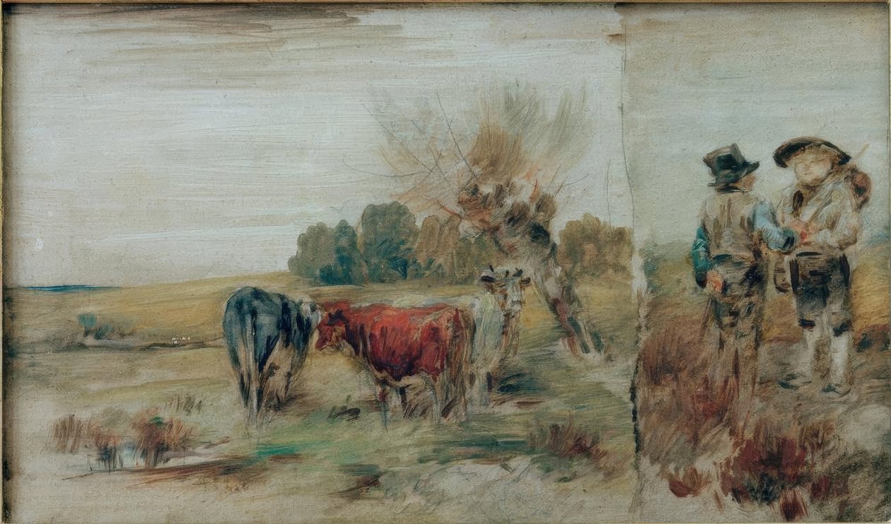 Double Image: Cows in the Pasture, Two Farmers in Conversation by Wilhelm Busch