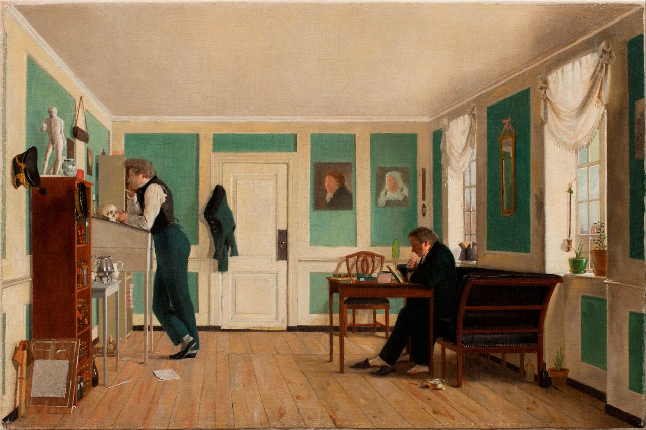 Interior from Amaliegade, Captain Carl Ludvig Bendz Standing and Dr. Jacob Christian Bendz Seated by Wilhelm Ferdinand Bendz