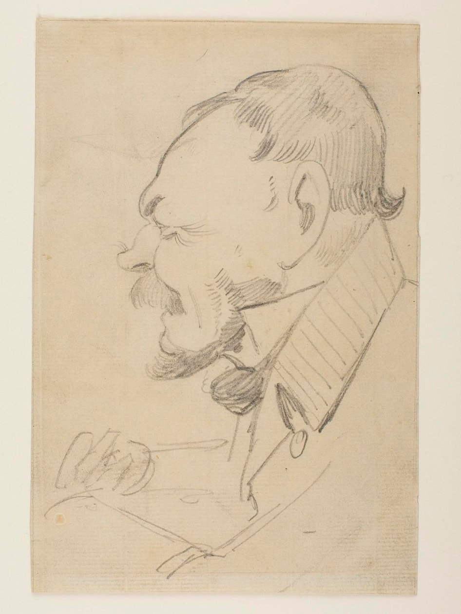 Caricature of Gottlieb Bindesbøll by Wilhelm Marstrand