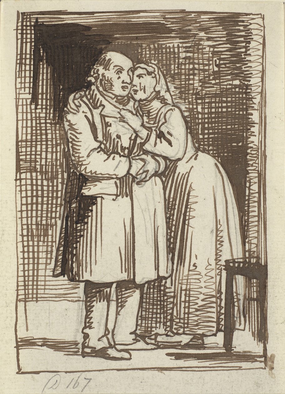 The Sly Wife. A Wife Speaks Earnestly to Her Old Husband and Has Her Arms Around His Neck by Wilhelm Marstrand