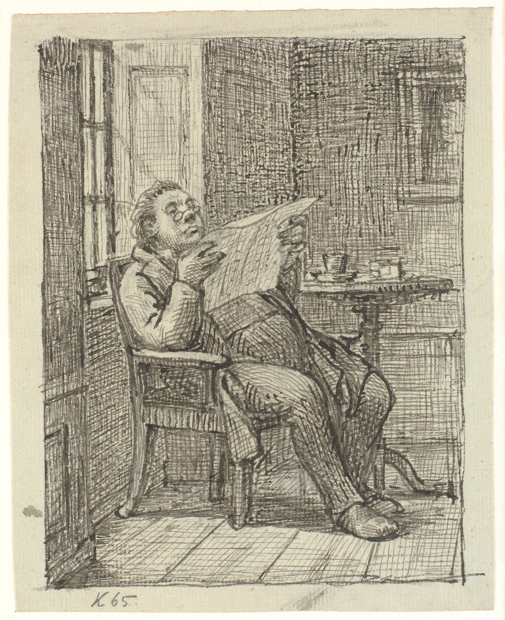 A Fat Gentleman Reading a Newspaper with His Coffee by Wilhelm Marstrand