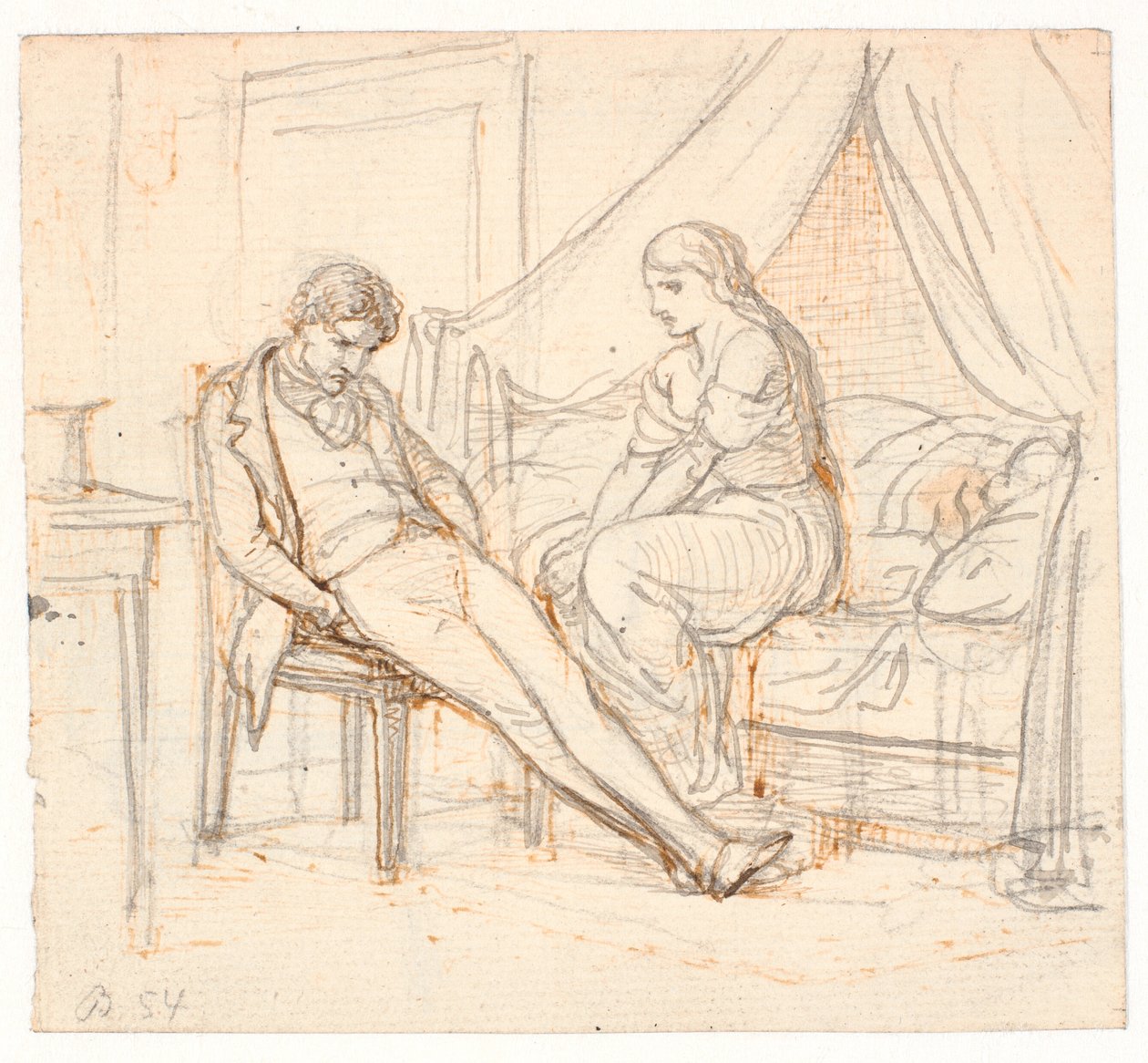 Interior with Melancholic Young Man and a Girl on a Bed by Wilhelm Marstrand