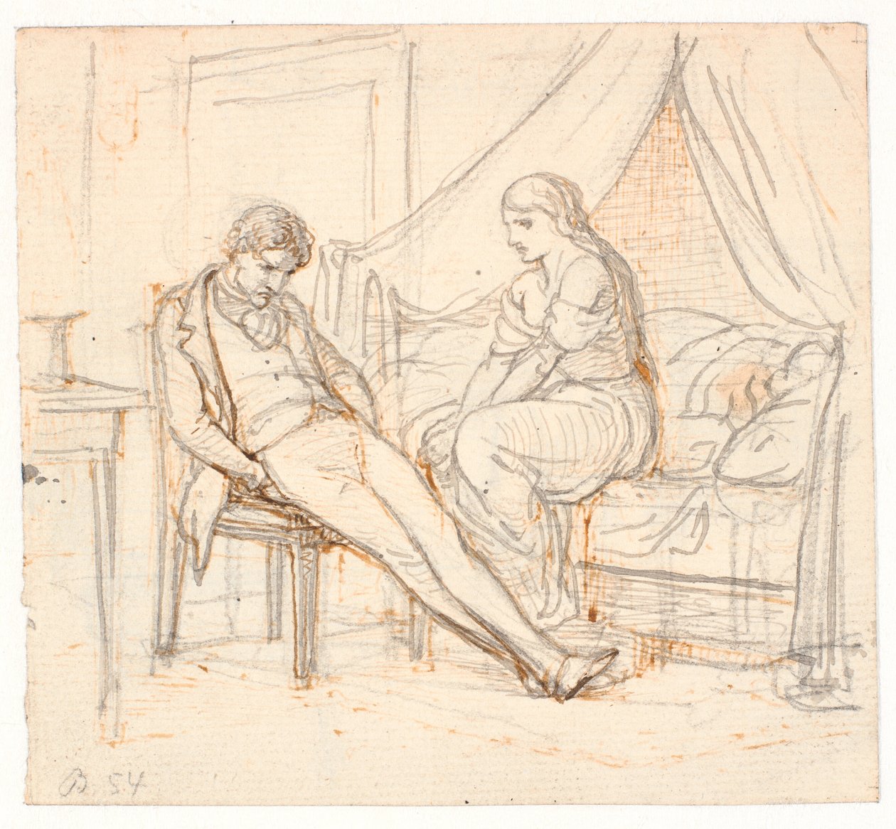 Interior with Melancholic Young Man and a Girl on a Bed by Wilhelm Marstrand