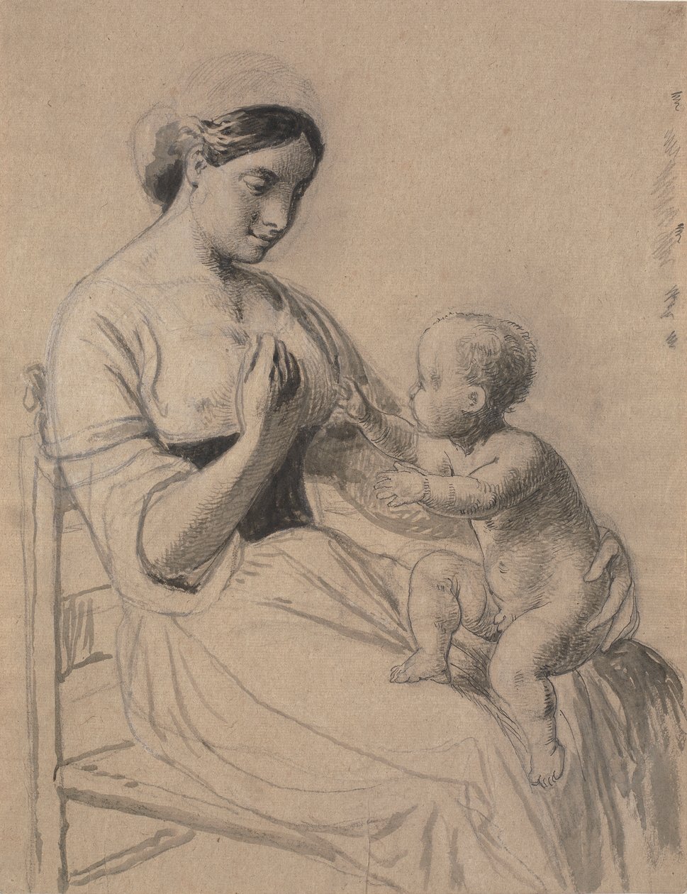 Italian Woman with Naked Child on Lap by Wilhelm Marstrand