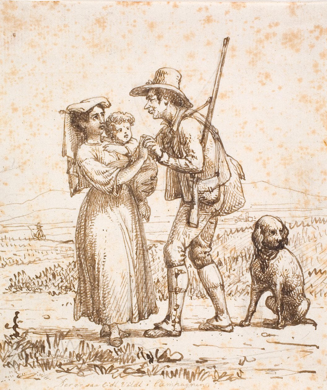 Italian Hunter with Dog Welcomed by Wife and Child by Wilhelm Marstrand