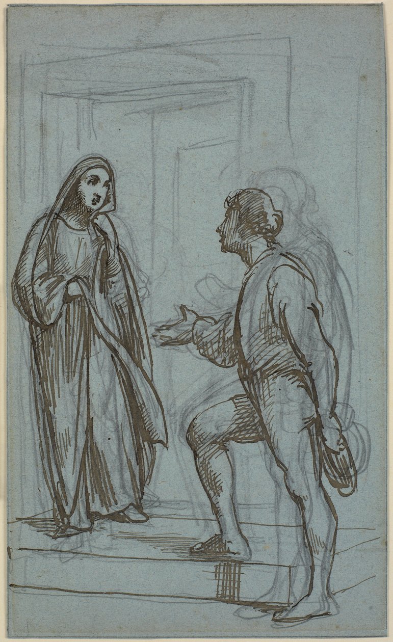 Woman Coming Out of a Door and a Young Man Receiving Her by Wilhelm Marstrand