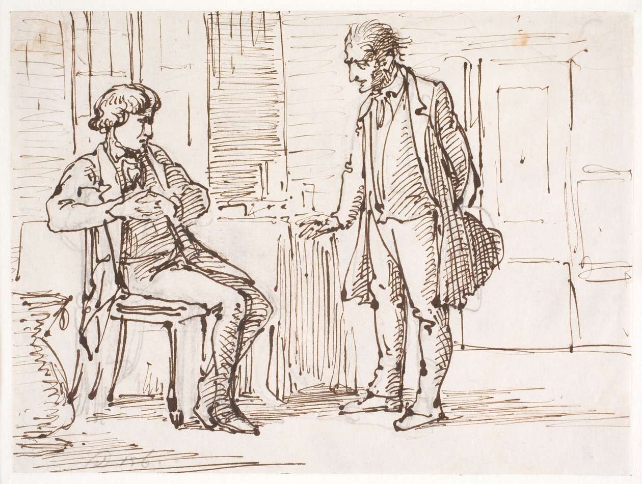 Conversation Between a Seated Younger Man and a Standing Older Man by Wilhelm Marstrand