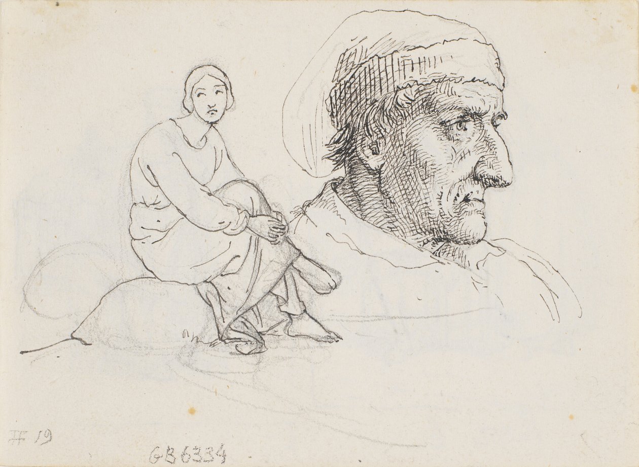 Study Head and Seated Woman by Wilhelm Marstrand