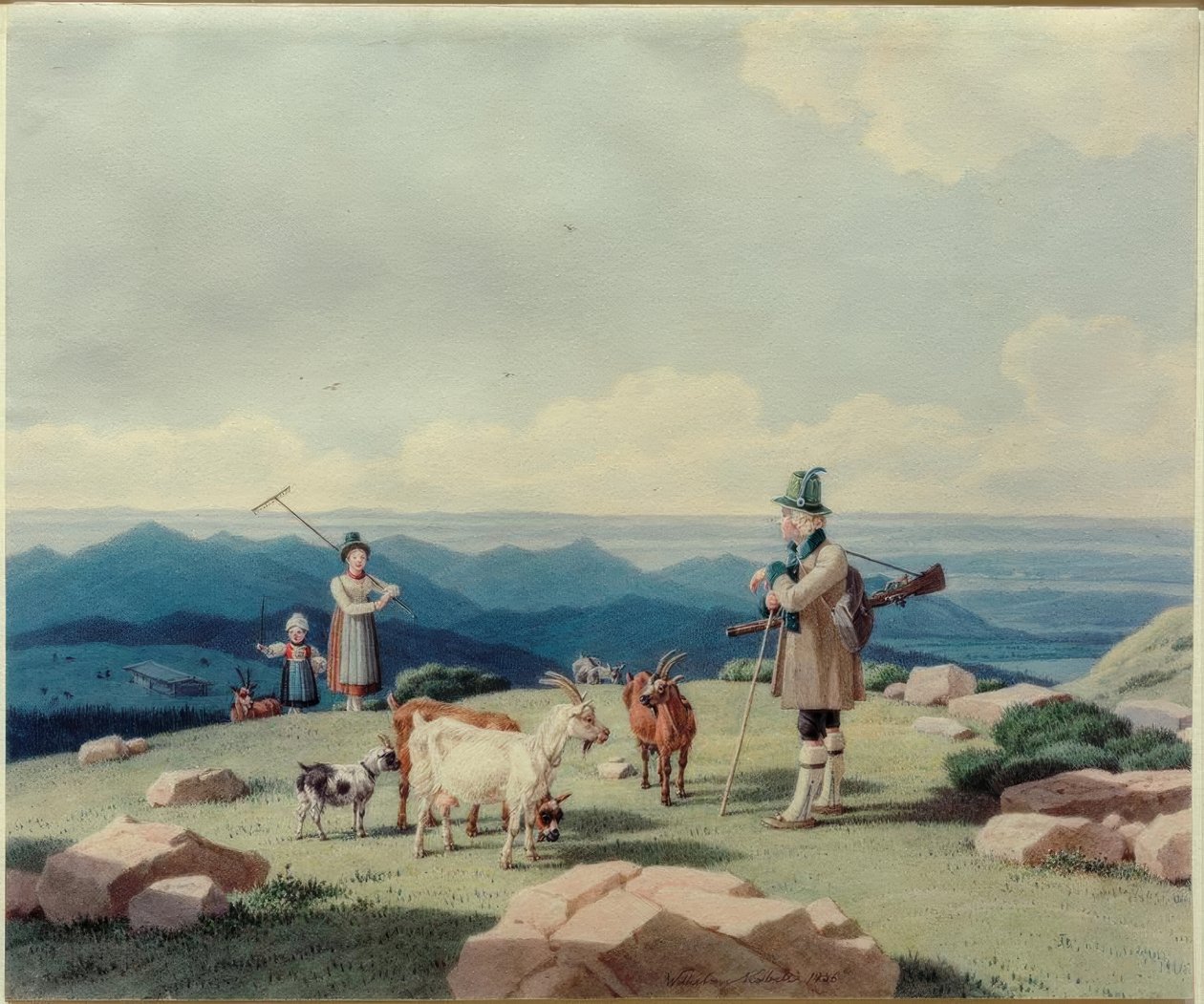 Hunter with Dairymaid and Child on the Hirschberg by Wilhelm von Kobell