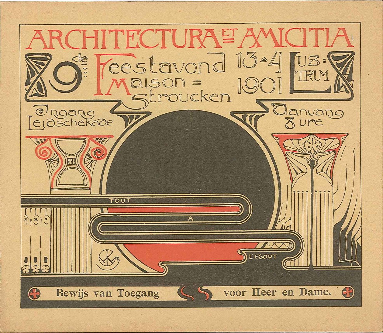 Admission Ticket for the Celebration Evening on April 13, 1901, on the Occasion of the 9th Lustrum of Architectura et Amicitia by Willem Kromhout